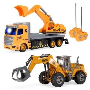2-Pack Remote Control Excavator Digger Truck Construction Toy RC Cars w/ LED